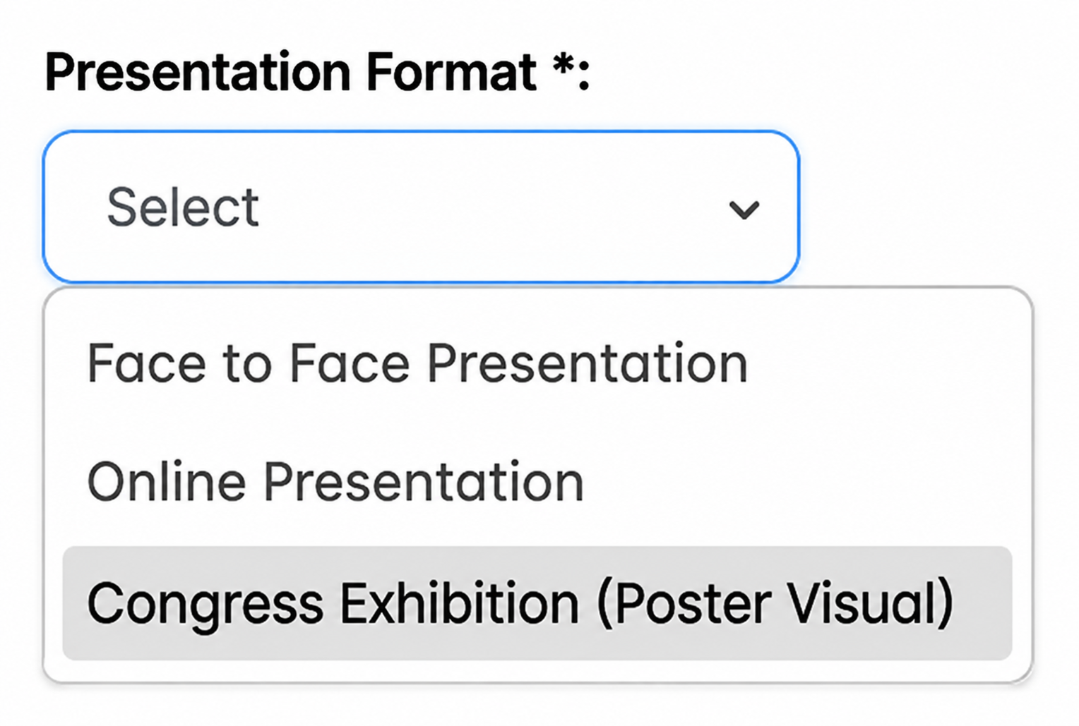 Selecting Congress Exhibition Poster Image from the Presentation Type field
